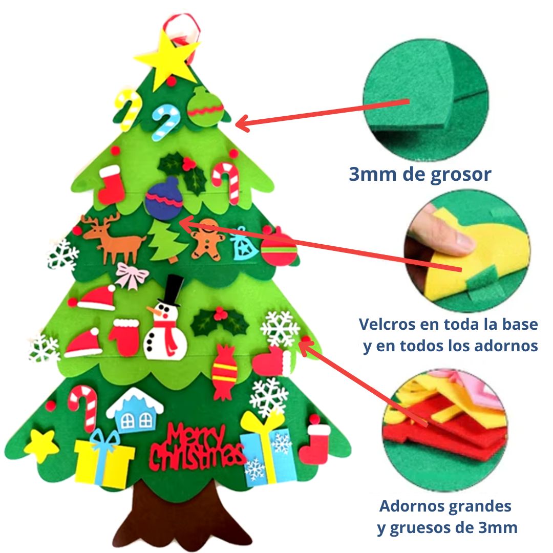 Festilux® Árbol de Navidad de Fieltro con 25 Adornos + 3m de Luces GRATIS