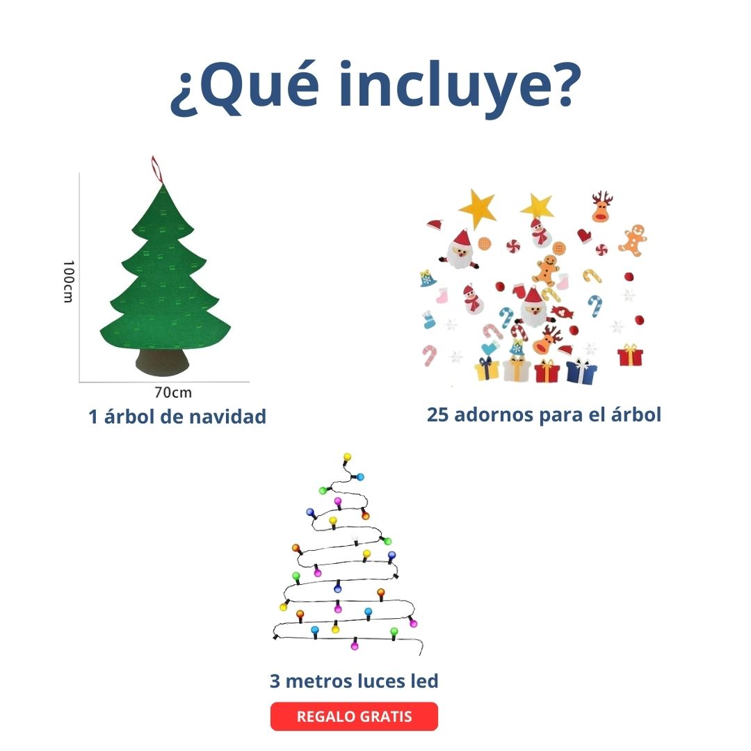 Festilux® Árbol de Navidad de Fieltro con 25 Adornos + 3m de Luces GRATIS