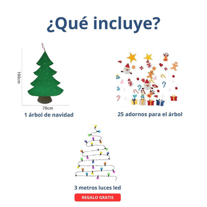 Festilux® Árbol de Navidad de Fieltro con 25 Adornos + 3m de Luces GRATIS